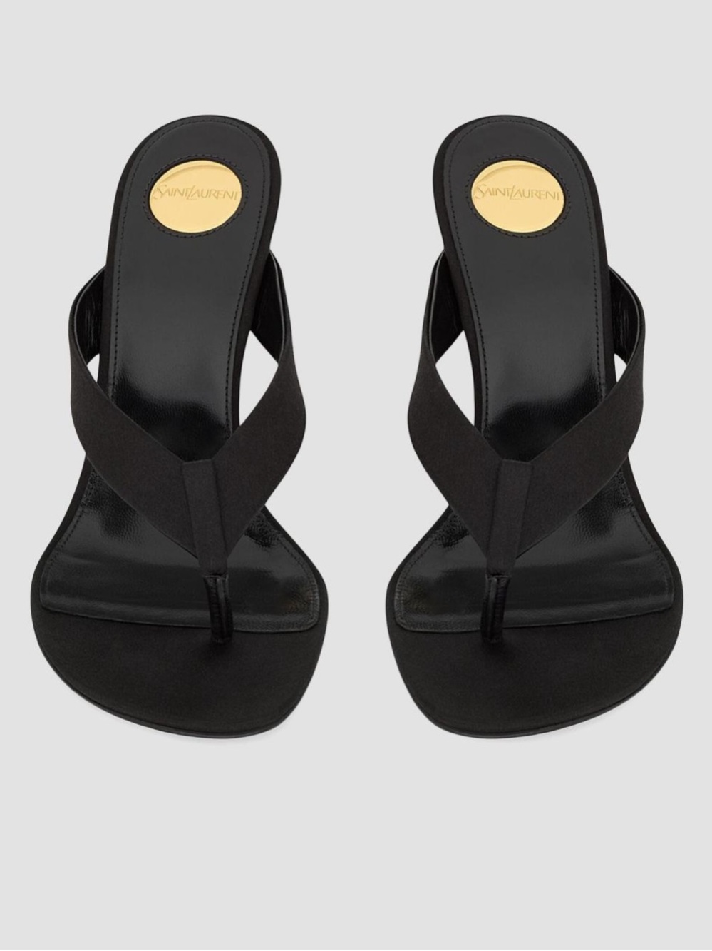 Saint Laurent Black Thong Sandal with Gold Logo Heel - Picture 4 of 5